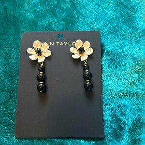 Ann Taylor Cream and Black Floral Earrings